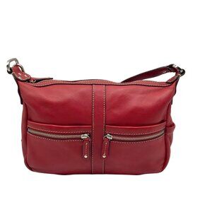 Tignanello Red Leather Multi Pocket Crossbody Bag